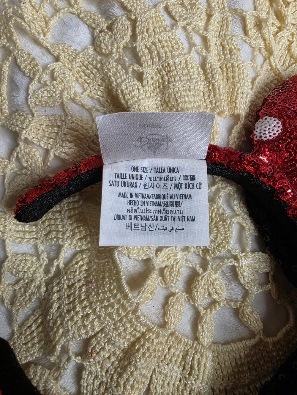 Disney Red Sequin White Dots Minnie Ears Headband with Black Bow New